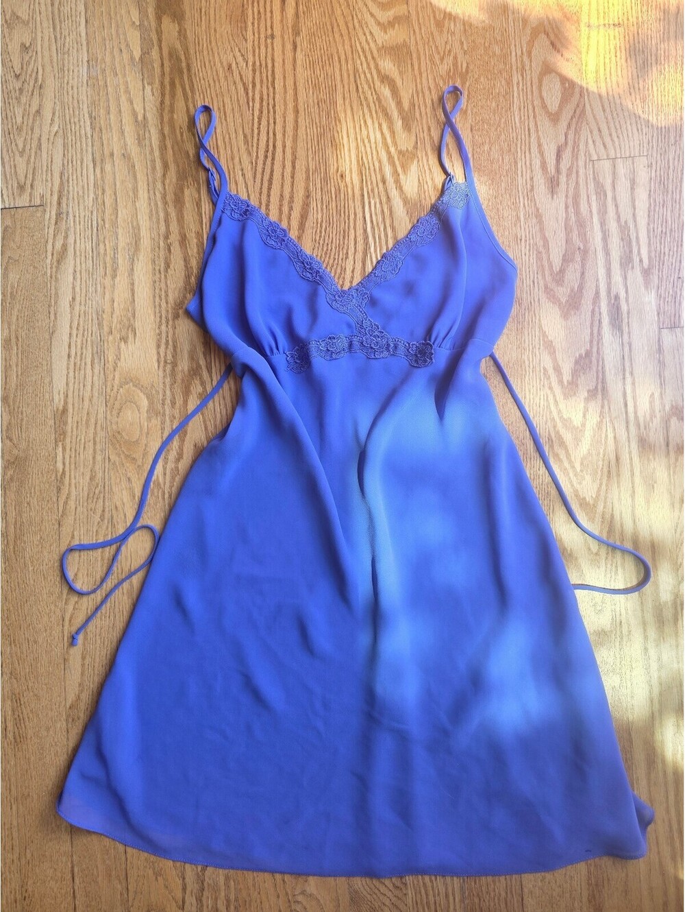 Y2K Periwinkle Blue Lace Trim Empire Waist Slip Dress Size S